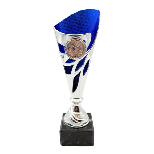 Blå och silverfärgad pokal