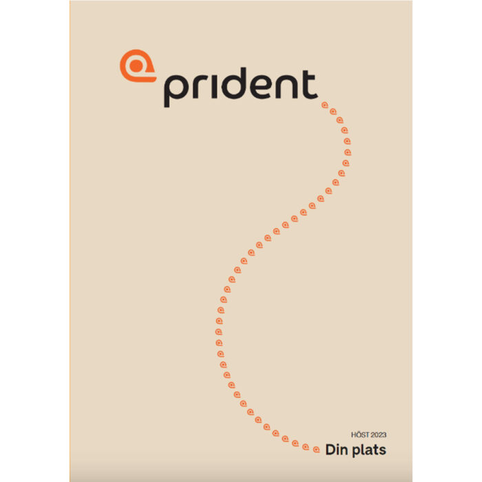 Omslag för 'Prident' katalog, visar ett sortiment av produkter, ren och professionell layout.