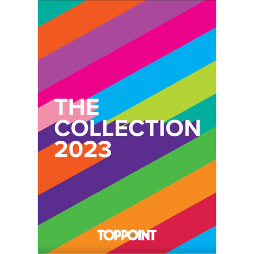 Omslag för Toppoint-katalog, visar ett sortiment av produkter, ren och professionell layout.
