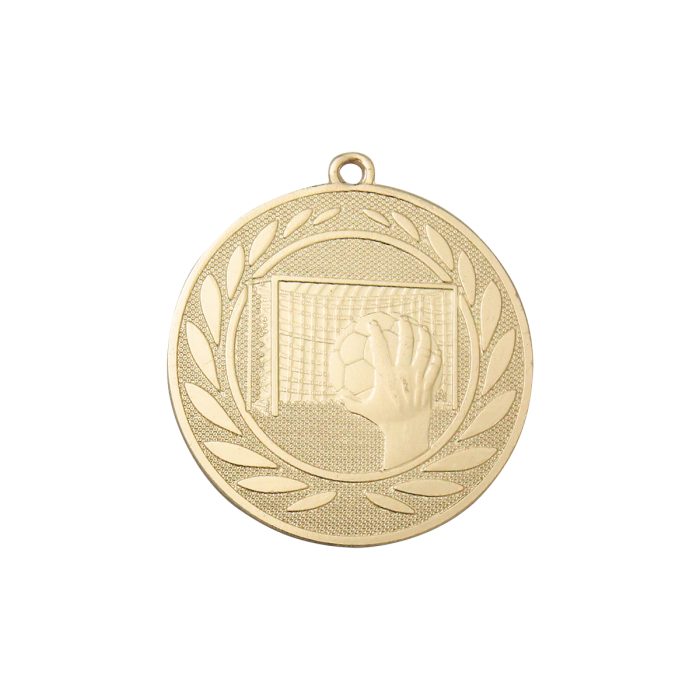 medalj i guld med handbollsmotiv i mitten