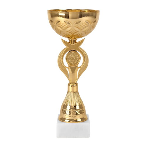 Guldpokal med vit marmorsockel