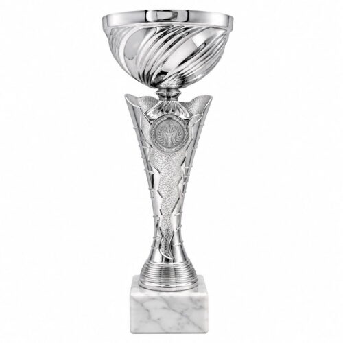 Silverpokal med vit marmorsockel